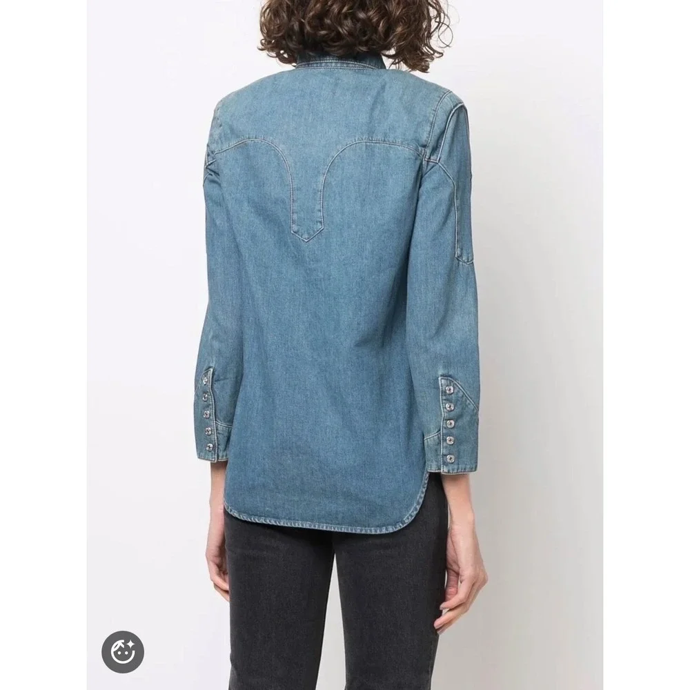 Zadig & Voltaire Thelmus Denim Western Shirt Size Medium Wash Blue Cotton Womens - Picture 2 of 13